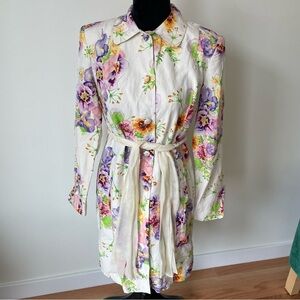 Silk Assets Diane Van Furstenberg Silk Linen Floral Print Vintage Coat Size XS
